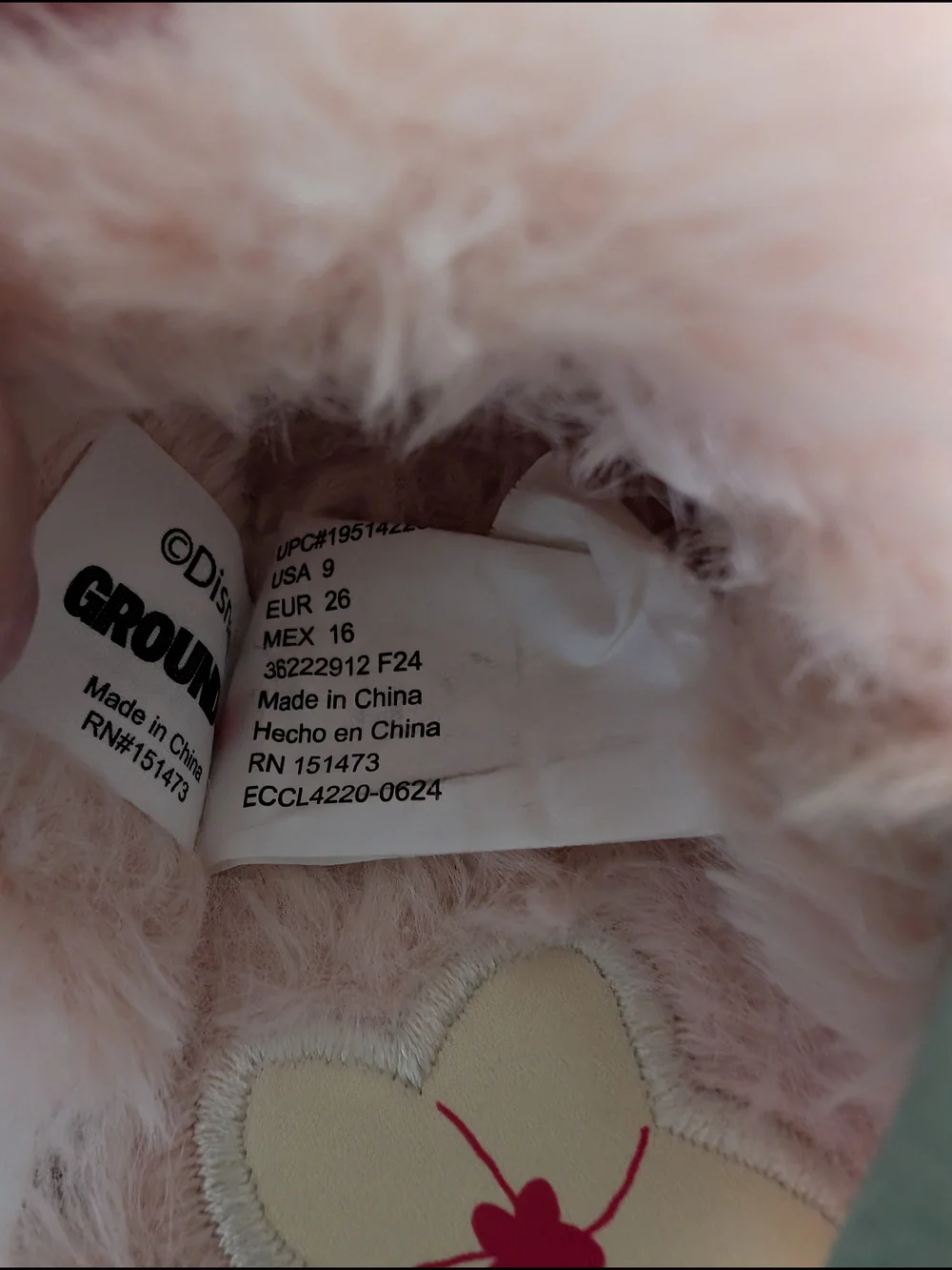 Disney Moana Plush Kids Slip-On Slippers in Peach, White and Mint Size 9